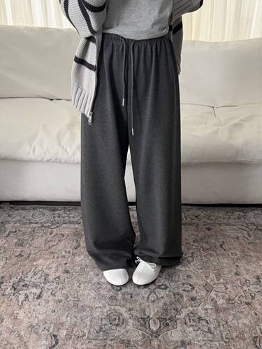 HXL66698休闲垂感裤女秋冬高腰慵懒糯米加绒宽松小个子直筒休闲裤