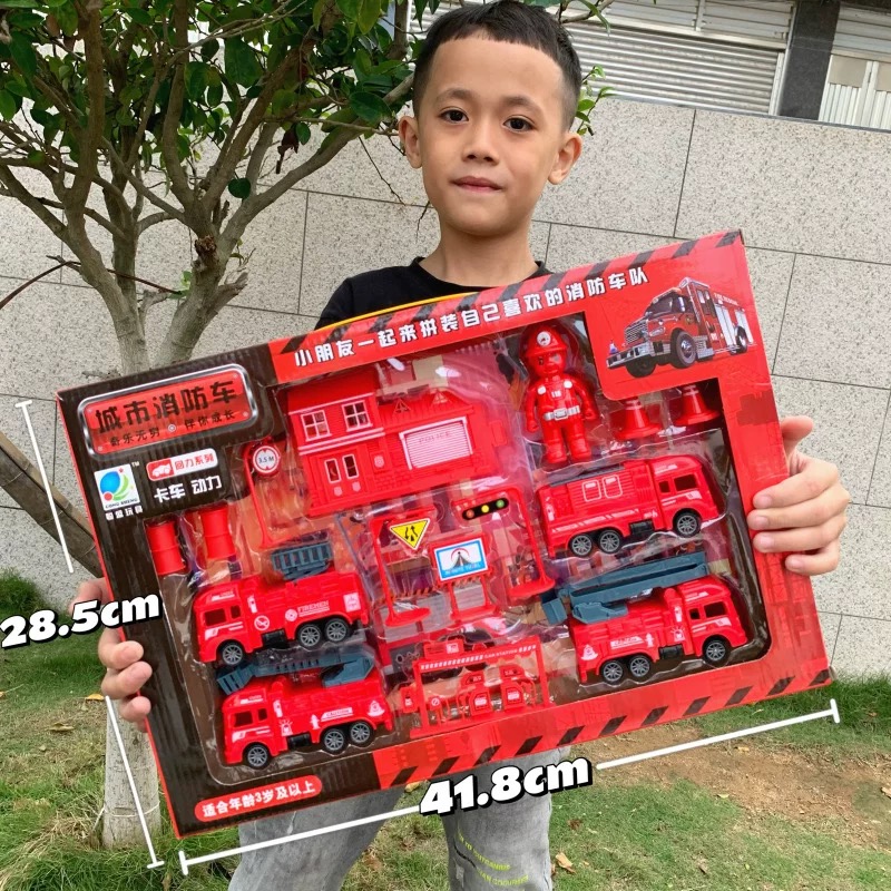 工程车消防车模型惯性回力车套装工程玩具车男孩玩具儿童套装组合
