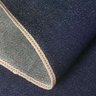 14.3oz美国康龙赤耳丹宁牛仔布绳染外贸出口布料植物染原牛落色