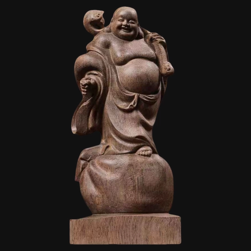 越南沉香木雕如意弥勒佛摆件实木雕刻笑佛家居装饰品木质工艺品