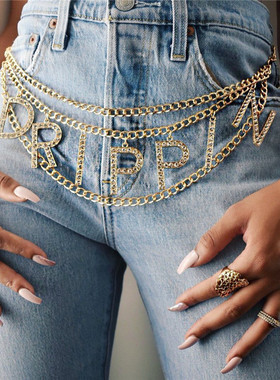 DRIPPIN 镶钻字母腰链多层金属链条腰链女配连衣裙配饰INS身体链