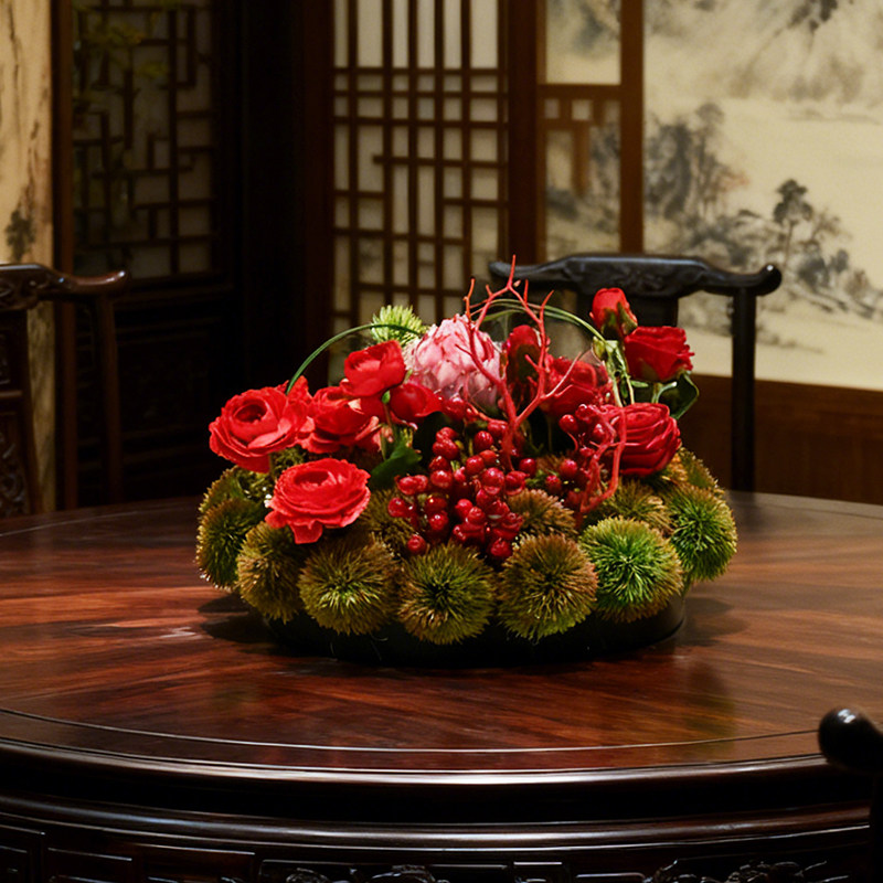 高端餐厅酒店圆桌转盘新中式餐桌花摆花饭店包厢摆设装饰花艺摆件,家居饰品,餐桌花艺,淘宝优惠券,粉丝福利购,淘宝优惠卷