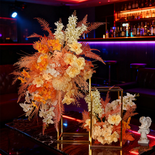 酒吧KTV茶几摆台花铁艺金色银色几何假花艺商场橱窗婚礼布置装饰