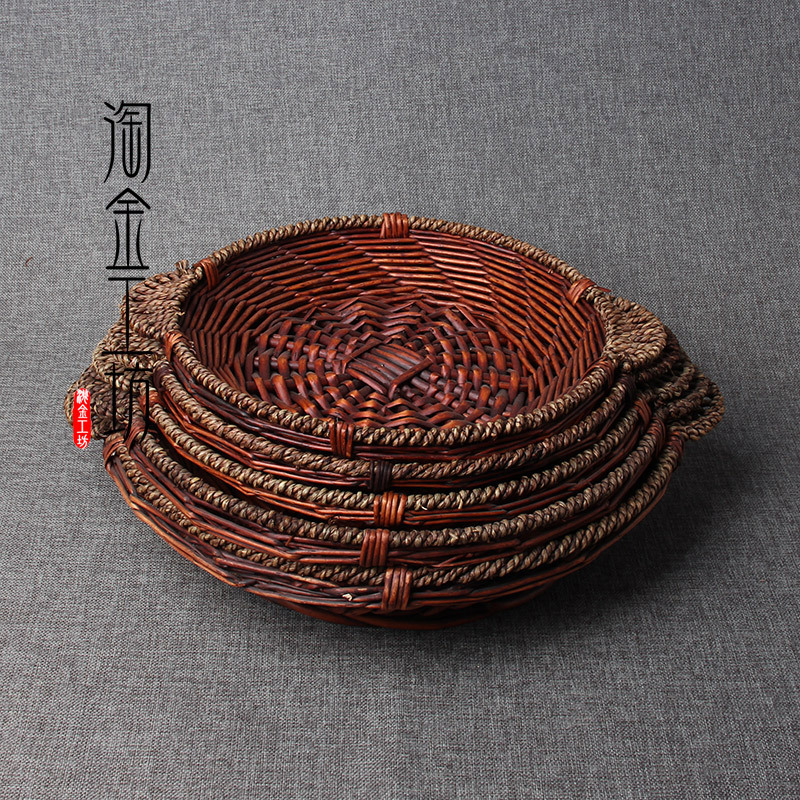 柳编双耳手工托盘