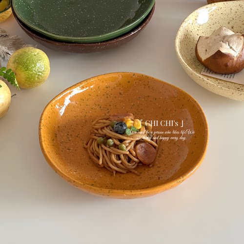 韩式ins陶瓷泼墨釉下彩餐盘