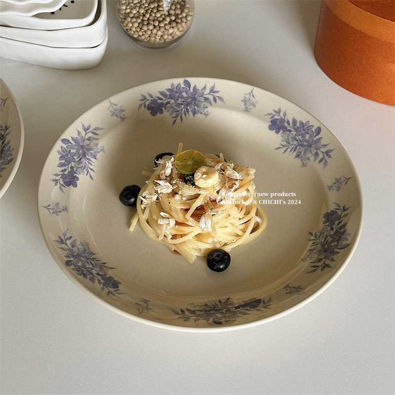 9英寸蓝紫花卉陶瓷餐盘
