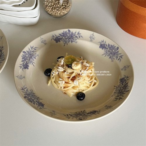 9英寸蓝紫花卉陶瓷餐盘