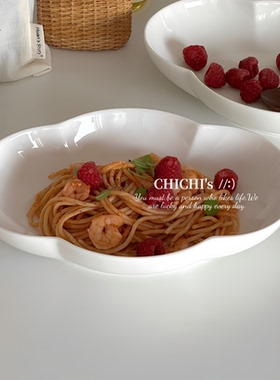 简约ins花瓣椭圆盘白色鱼盘家用餐盘简约釉下彩餐具陶瓷水果盘