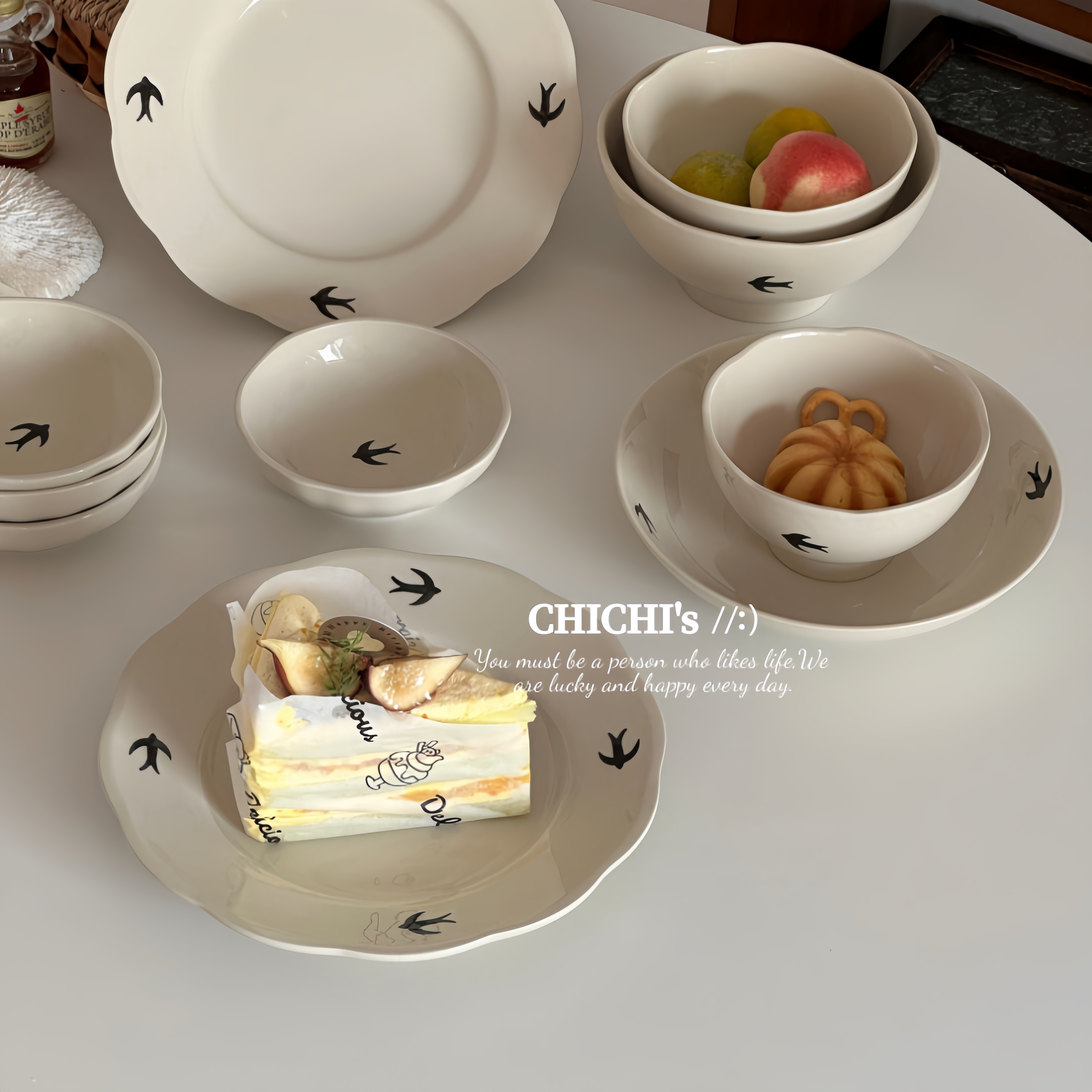 ins风简约新燕系列陶瓷餐具燕子盘子家用碗平盘浅盘圆盘,餐饮具,盘,淘宝优惠券,粉丝福利购,淘宝优惠卷