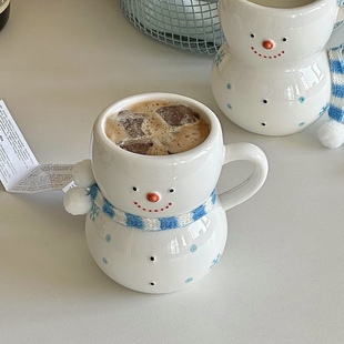 治愈风可爱雪人陶瓷马克杯釉下彩咖啡水杯圣诞礼物 冬日小温馨
