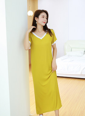 莫代尔螺纹女士宽松大码短袖睡裙