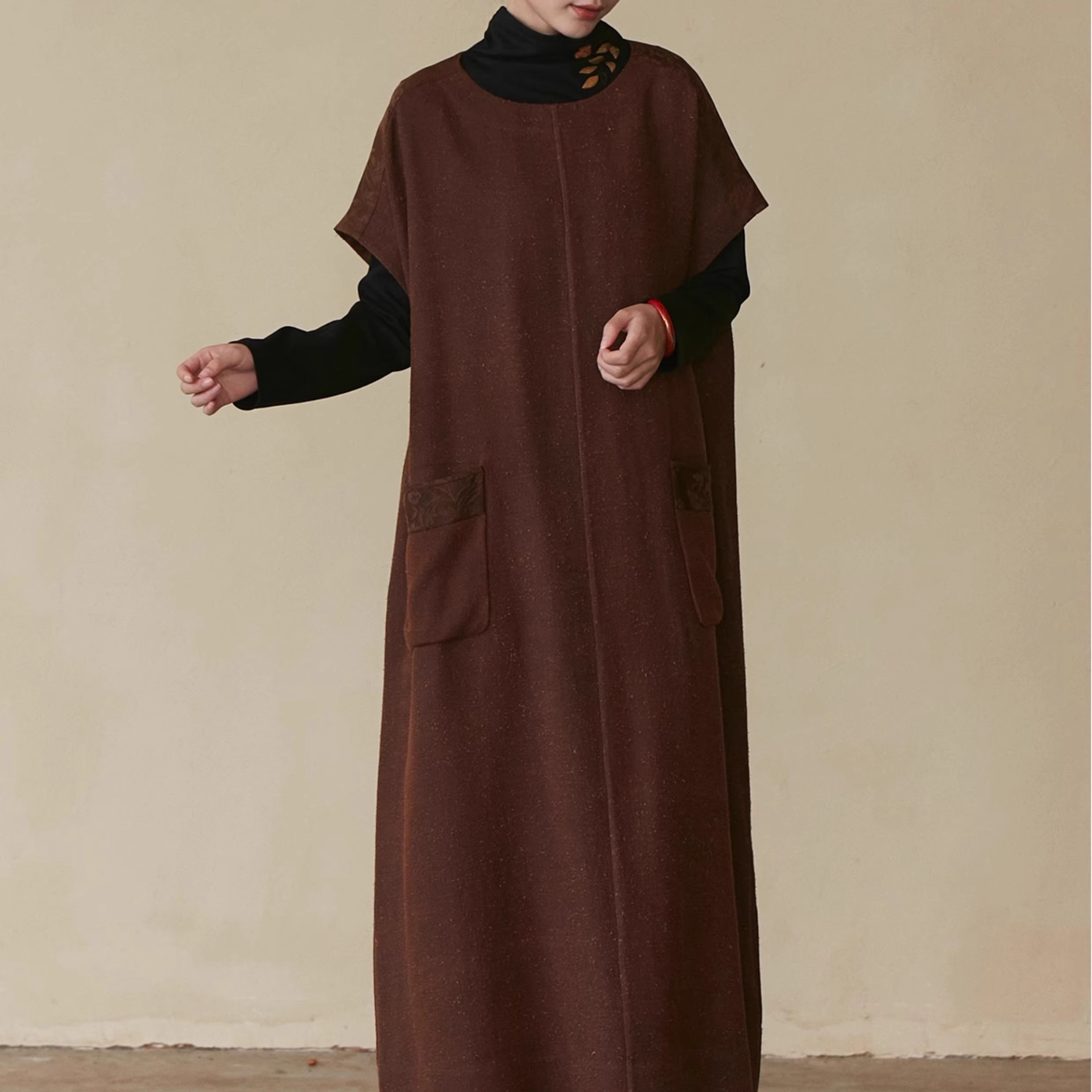 来料加工花绉缎香云纱背心裙