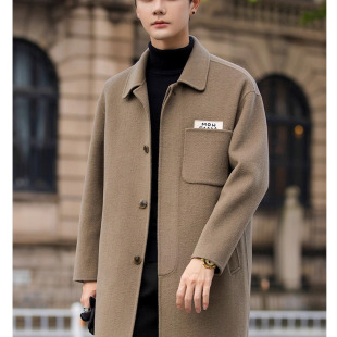 服装裁剪1:1图纸来料加工810男士双面呢羊绒中长款外套高级感风衣