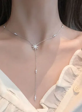 流星锁骨链银颈链轻奢女颈项链饰品六礼物八芒星首饰毛衣铜镀银