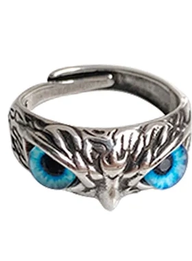 戒指夸张泰银925纯银女不掉色岚暗黑饰品男芷复古猫头鹰小众