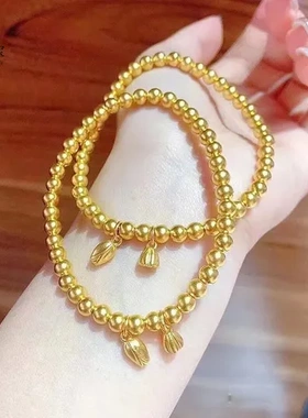 两世沙金手链女素圈叠戴手镯镯子结婚古法久不掉色欢实心传承仿真