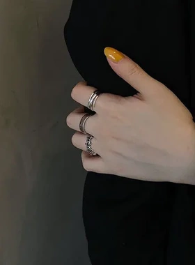 ins小众戒指简约个性戒复古数字罗马冷淡风女开口925纯银嘻哈指环