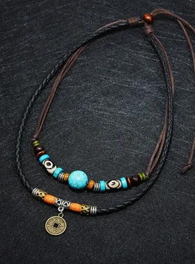 吊坠直销复古项链个性饰品简约男式钱币绿松石欧美