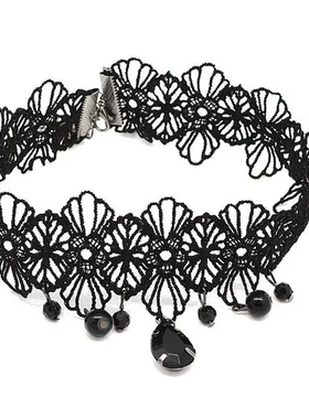 锁骨链遮疤短款水滴颈纹镂空简约项链脖链黑色贴气质遮choker花朵