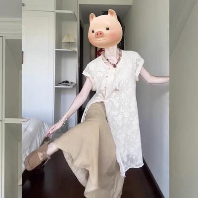 新中式国风禅意女装夏季高级感气质提花镂空上衣半身裙子两件套装