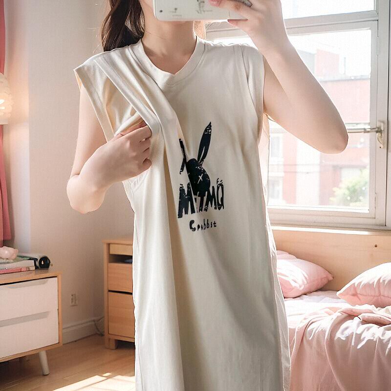 孕妇产后哺乳睡裙夏季ins风辣妈无袖背心裙纯棉外穿喂奶期连衣裙