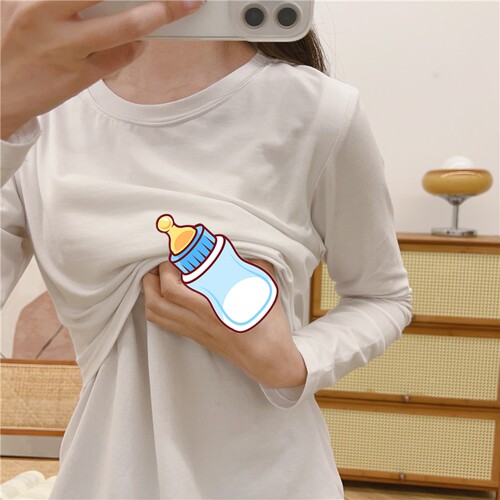 纯棉长袖休闲薄款女哺乳T恤上衣