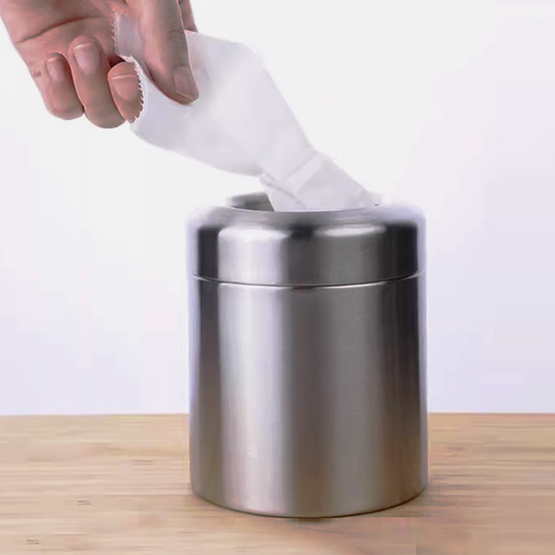纸巾盒圆形有盖孔1.5升304不锈钢