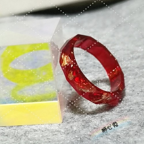 狮心兔手工制作大红金箔戒指棱面