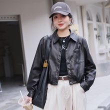 加绒加厚2025秋冬新款翻领PU皮衣外套女小个子短款显瘦皮夹克6125