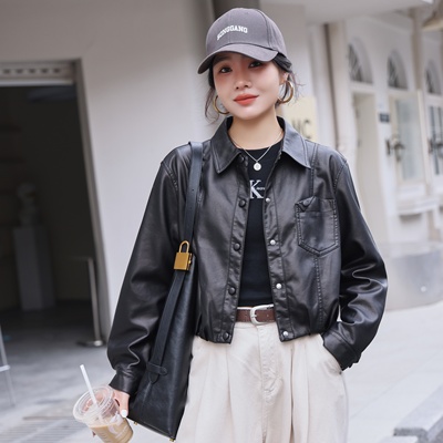 韩版修身小个子短款皮衣外套女