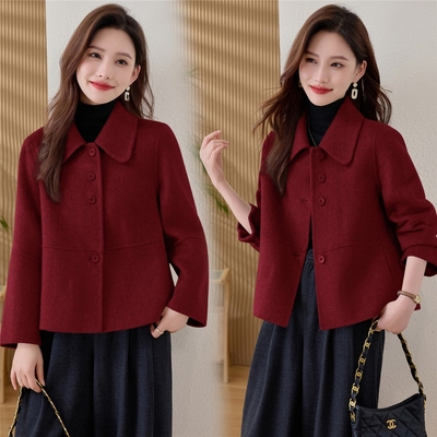 双面羊绒短款外套女秋冬新款时尚纯色高级感小个子新中式毛呢大衣