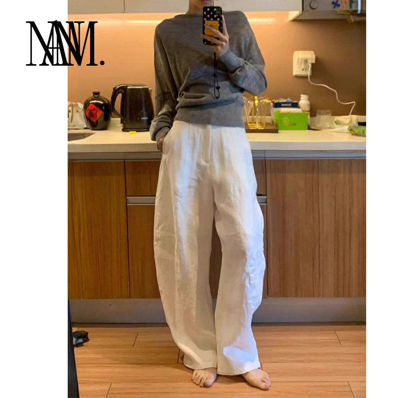 NAN显瘦静奢假日亚麻天然垂感老钱弯刀裤亚麻百搭高腰休闲裤