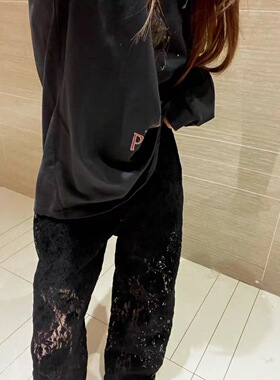 NAN新款显瘦复古超重工浪漫主义镂空丝绒蕾丝刺绣编织直筒裤女