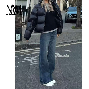 NAN新款显瘦遮胯百搭076H复古直筒宽松高腰扎花洗水牛仔裤女