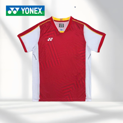 YONEX/尤尼克斯羽毛球服条纹拼接V领大赛服速干透气运动服10512EX