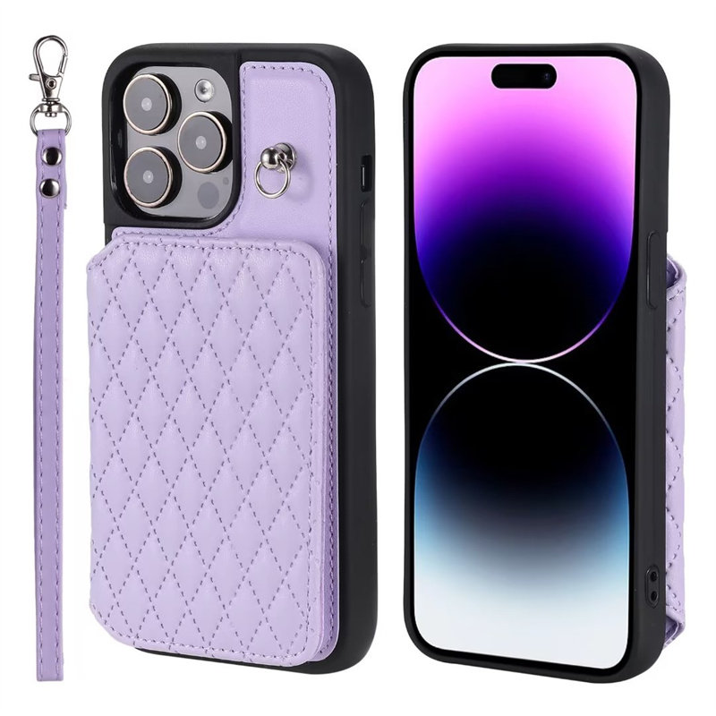 格子纹卡包适用iphone15plus/14/13/12promax可斜挎背带挂绳防摔手机壳11电话套插卡678p零钱包