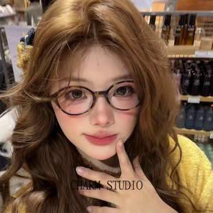 张元 眼镜框女豹纹色复古黑框书呆子可配近视度数素颜平光镜 英同款