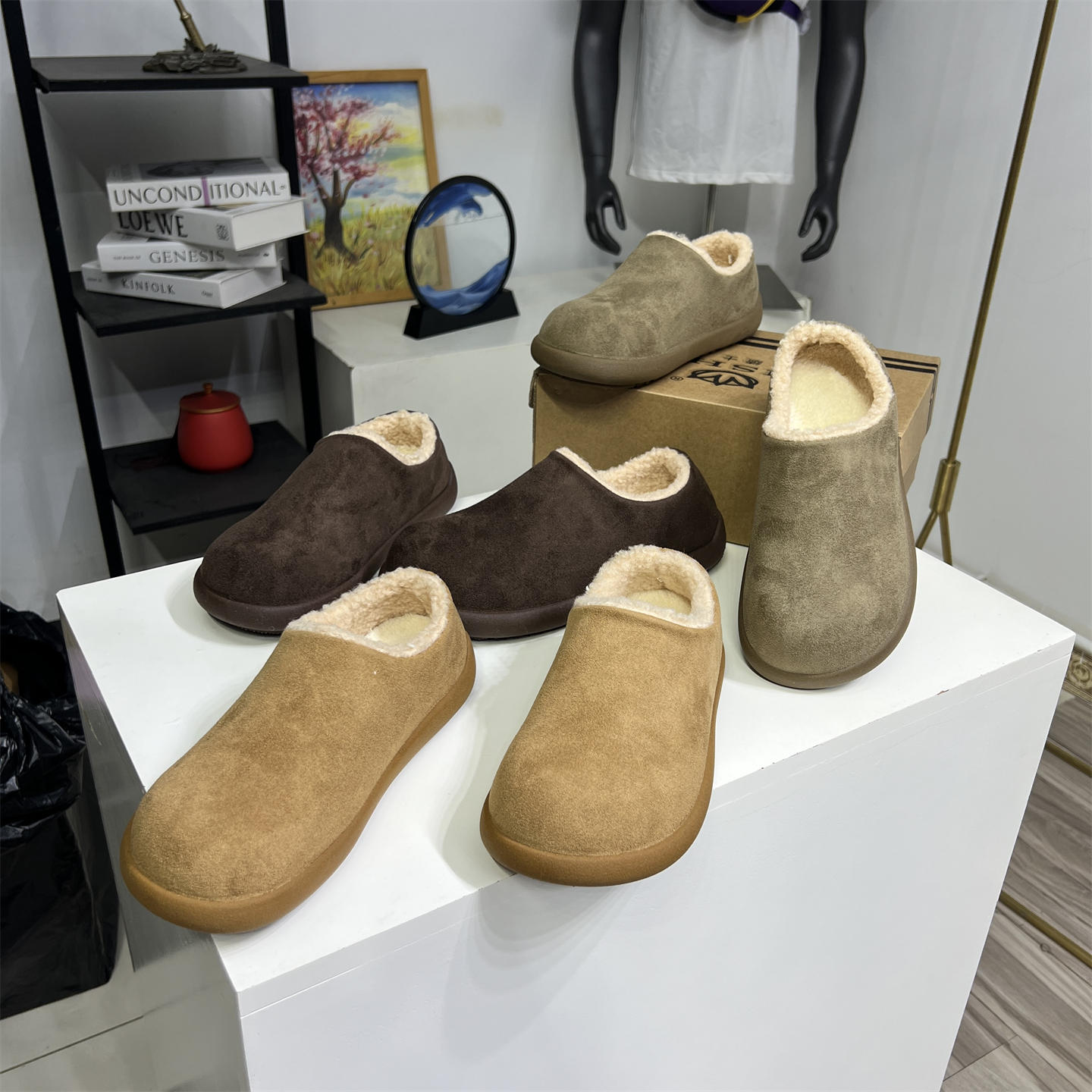 加绒毛毛鞋一脚蹬勃肯鞋