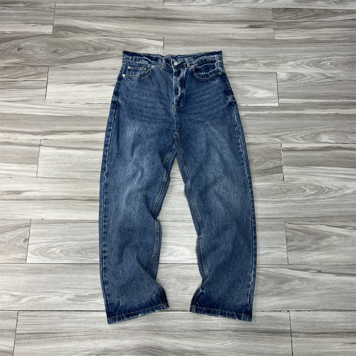 外贸西班牙单!全棉雪花水洗磨白春夏男士时尚休闲宽松直筒牛仔裤