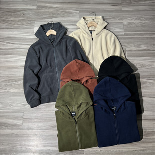 外贸尾货轻量化科技自发热摇粒绒男士叠穿内搭连帽开衫卫衣抓绒衣