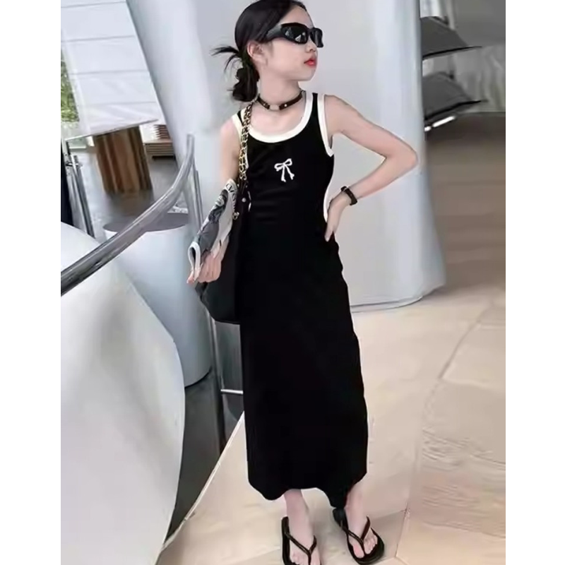 女童露腰背心连衣裙夏季洋气中大童吊带裙女孩设计感辣妹风长裙子