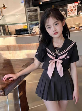 女童学院风jk制服套装裙夏季中大童小女孩海军领衬衫百褶裙两件套