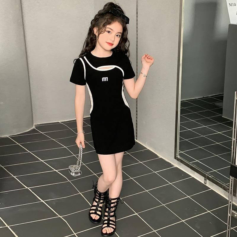 女童夏装连衣裙韩系洋气中大儿童修身包臀裙小女孩高级感镂空裙子
