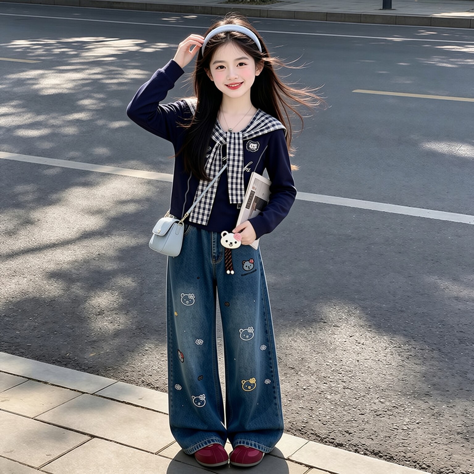 女童套装2026秋季新款儿童秋韩版洋气上衣牛仔阔腿裤两件套潮时尚