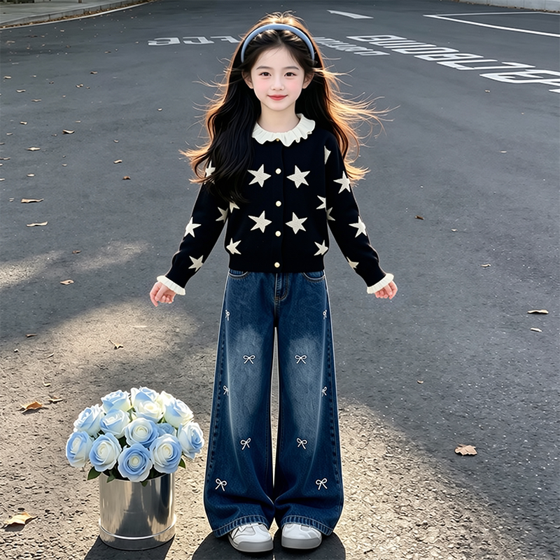女童毛衣开衫套装秋冬季2026新款洋气童装超好看儿童针织衫三件套