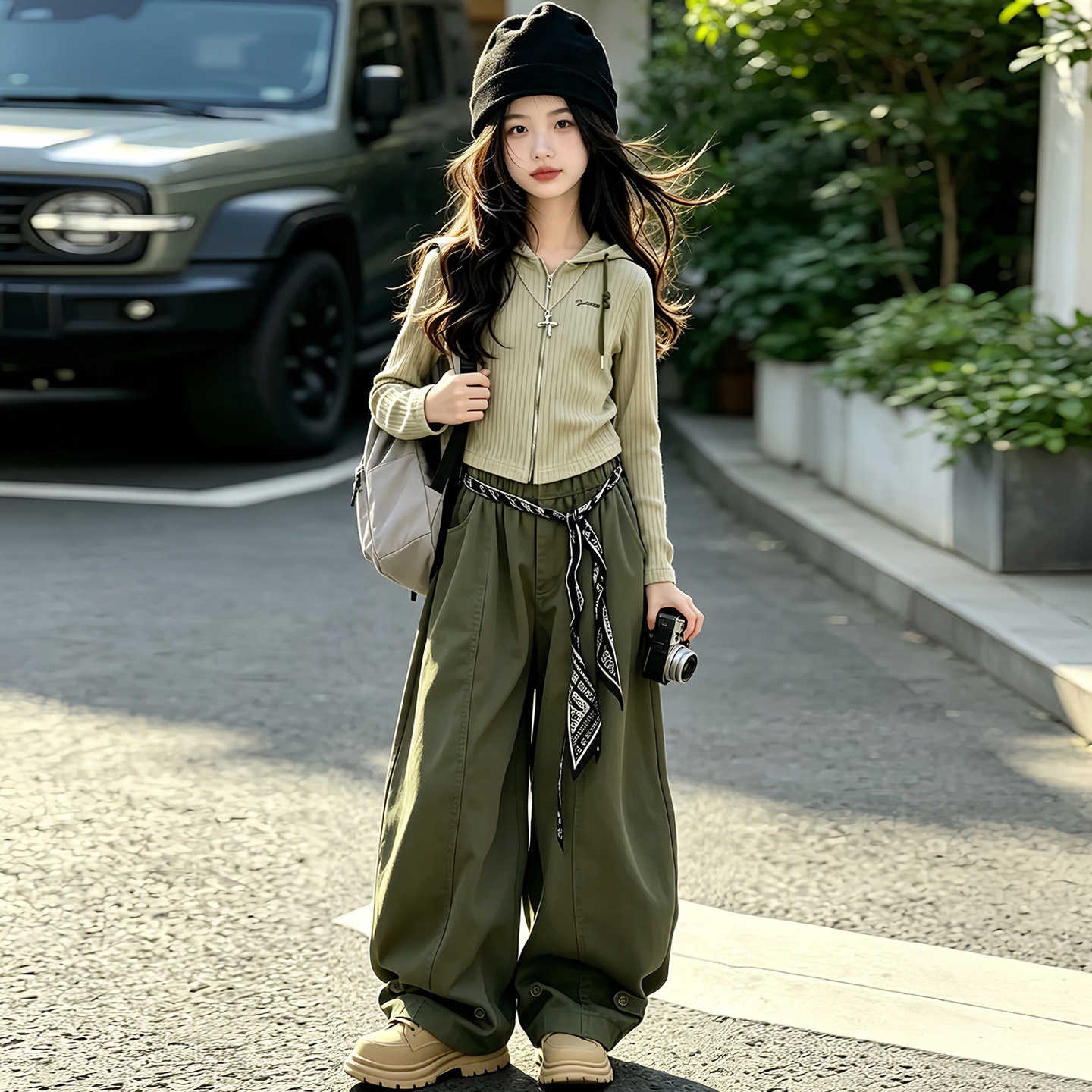 女童秋季套装2026新款洋气儿童休闲潮流连帽开衫春秋阔腿裤两件套