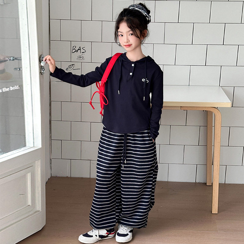 女童春秋新款打底衫条纹裤套装