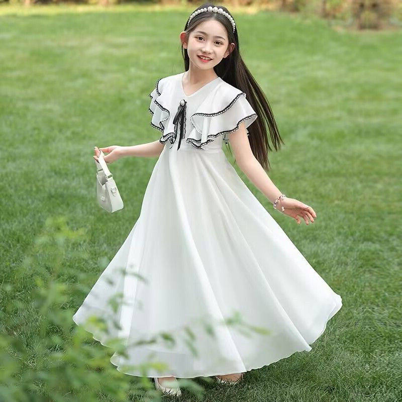 女童连衣裙夏季网红中大童洋气公主裙超仙甜美气质少女礼服长裙子