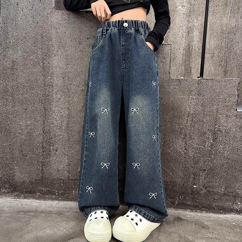 女童阔腿裤新款春秋牛仔直筒裤高腰时髦洋气女孩宽松牛仔直筒长裤