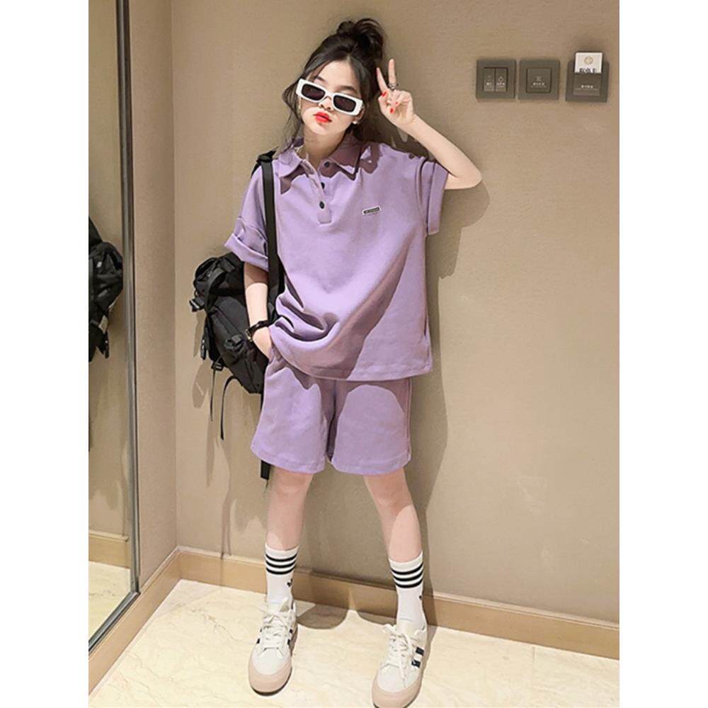 女孩夏季服装套装2026新款时尚童装中、大型儿童短袖短裤休闲运动